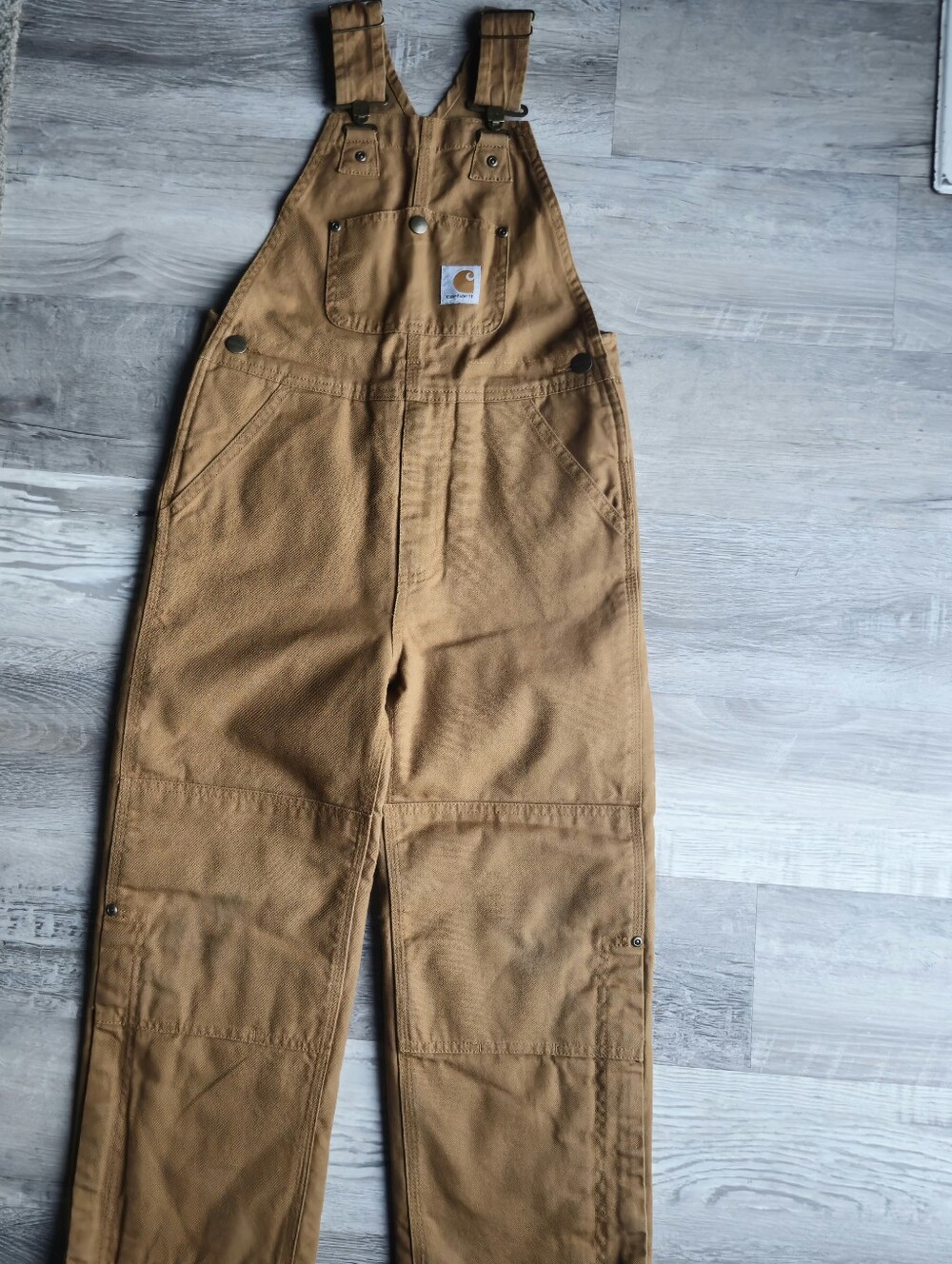 Carhartt Youth Size 7 Brown Insulated Duck Bib Overalls Quilt Lined Winter